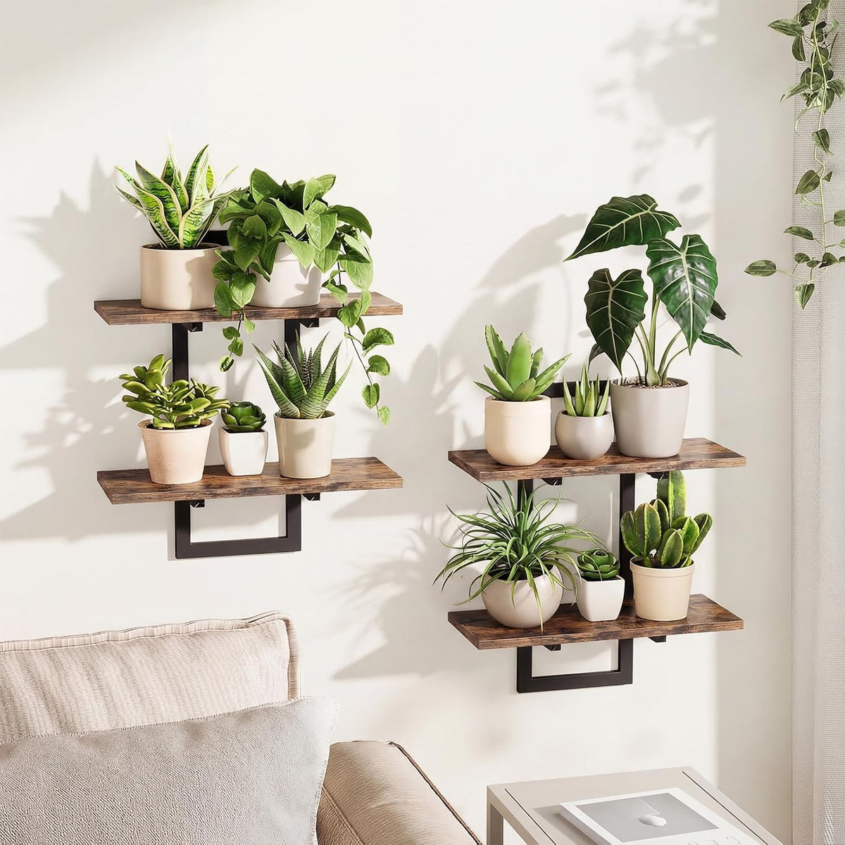 Bamworld Plant Shelf for Wall Planters Indoor Wall Decor, 2 Pack Brown