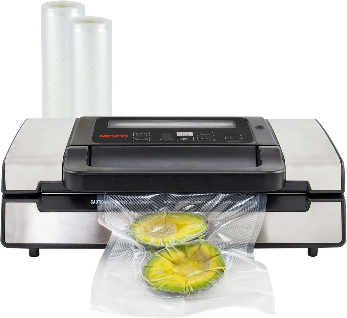 Nesco Deluxe Food VS-12 Vacuum Sealer, 130 Watts, Kit Bags & Viewing Lid, Compact, Silver