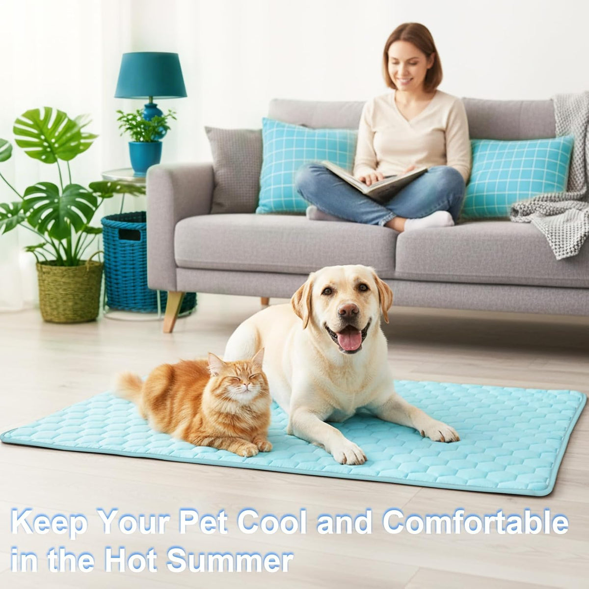 Vivifying Cooling Mat for Dogs, 40" X 30" Waterproof Reversible Dog Cooling Mat with Ice Silk, Thick & Durable Summer Blanket for Sofa, Bed, Crate, Car Seat (Cyan)