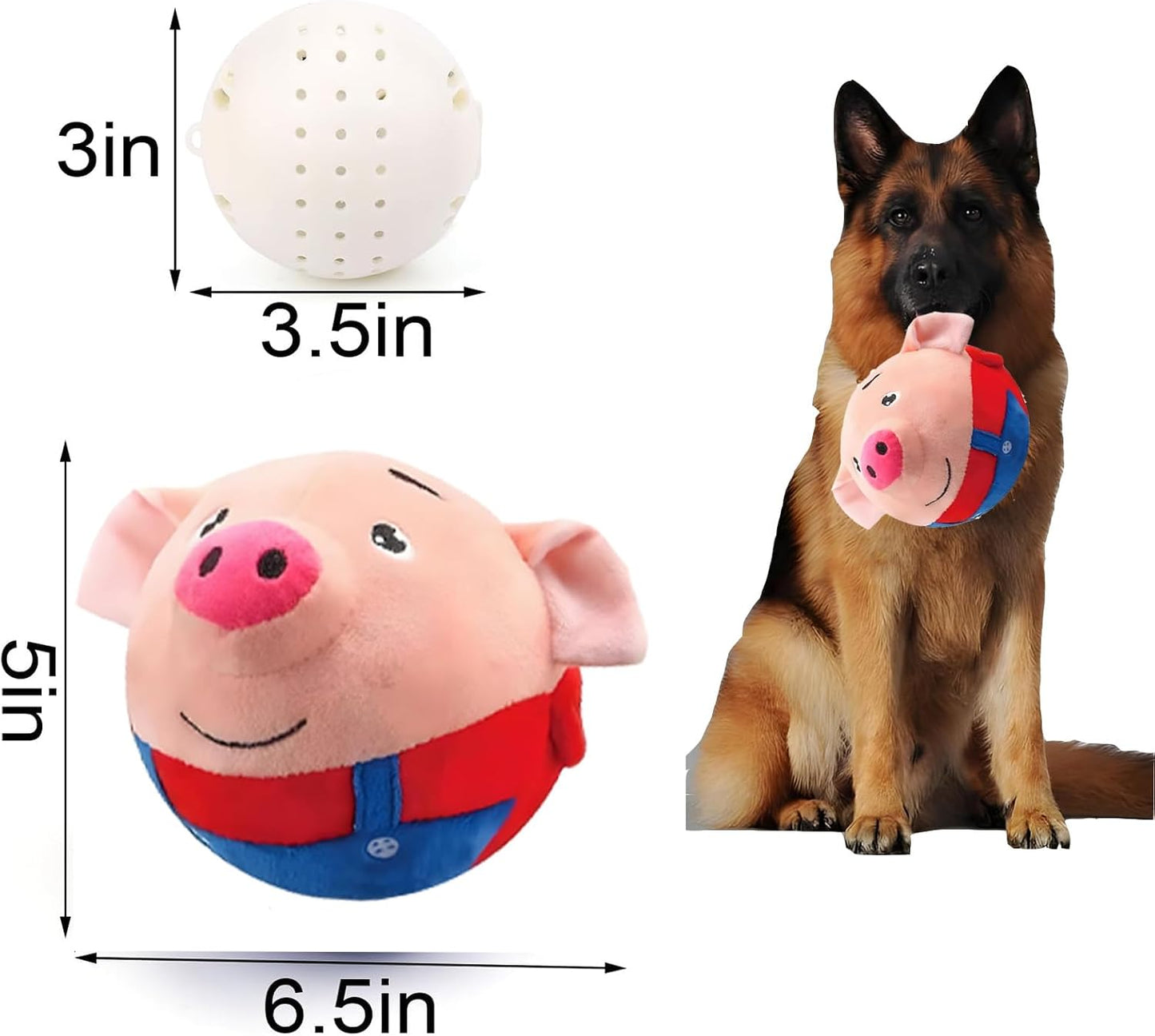 Interactive Dog Toys, Active Moving Pet Plush Toy, Squeaky Dog Ball Toy with Recording Sound, Cute Cartoon Design for Small Medium Large Dogs, Durable & Washable Interactive Plaything (Red Pig)