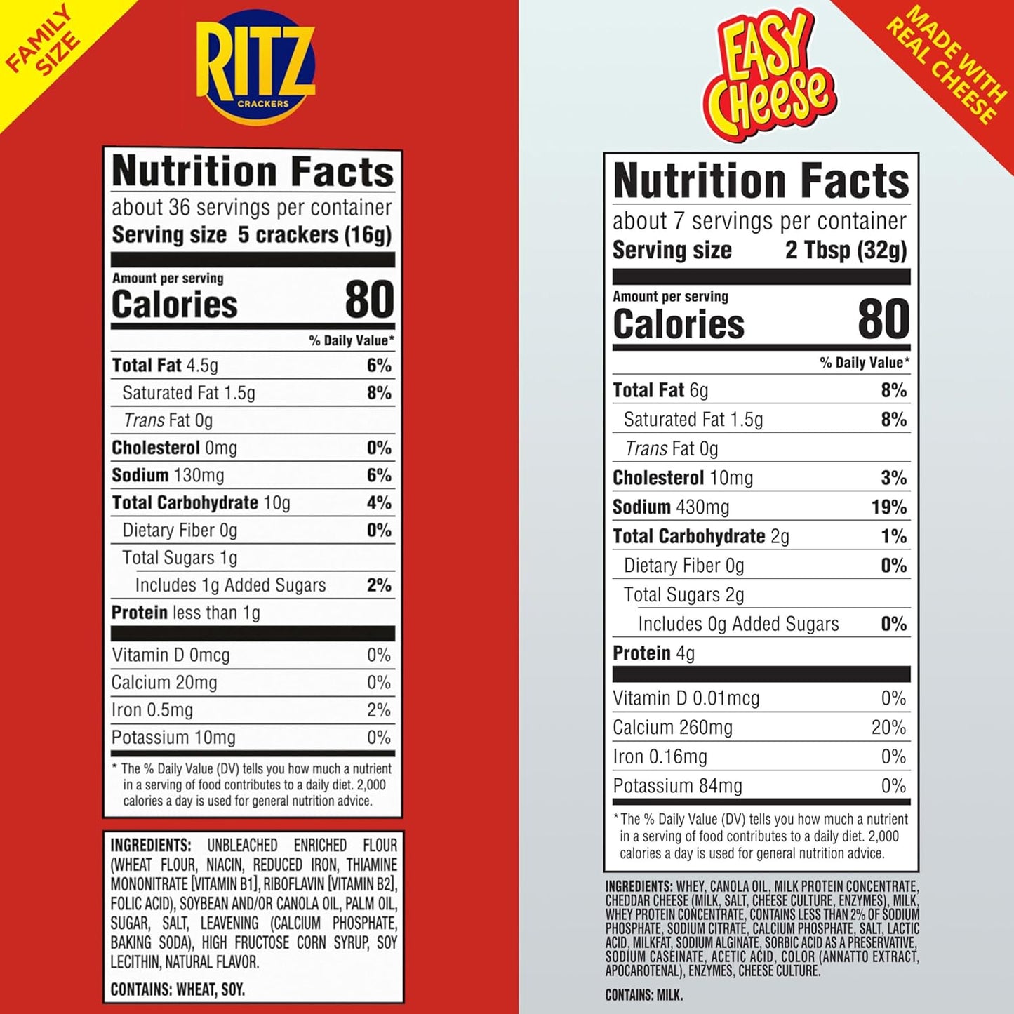 RITZ Original Crackers and Easy Cheese Cheddar Snack Variety Pack, 1 Family Size Box & 2 Cans