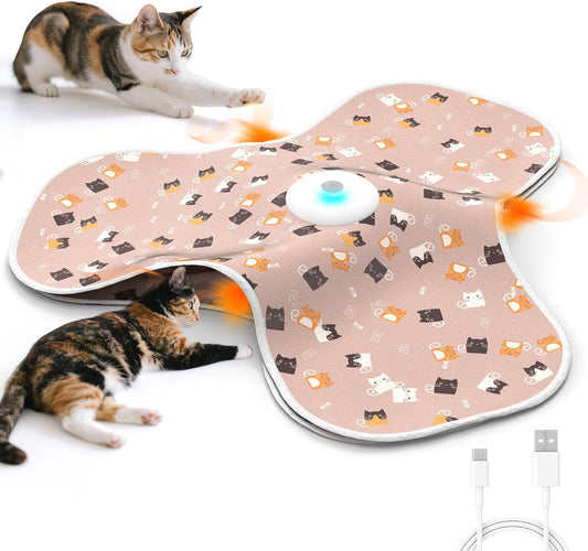 ‌‌Interactive Cat Toys for Indoor Cats‌ Adult‌ with Feather Tail Switchable Mouse Sounds, ‌Kitten Enrichment Toys‌ for Hunting Self Play, Automatic Rechargeable Quiet Game to Bored (Pink)