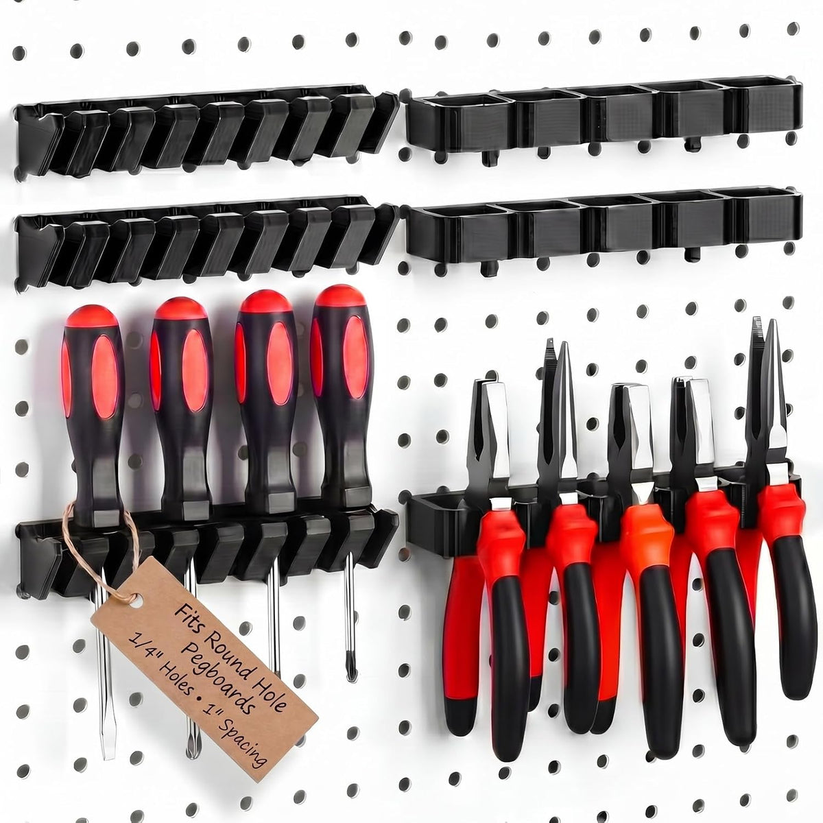 Junkin 6 Pcs Pegboard Screwdriver Holder and Pliers Organizer Set, Black