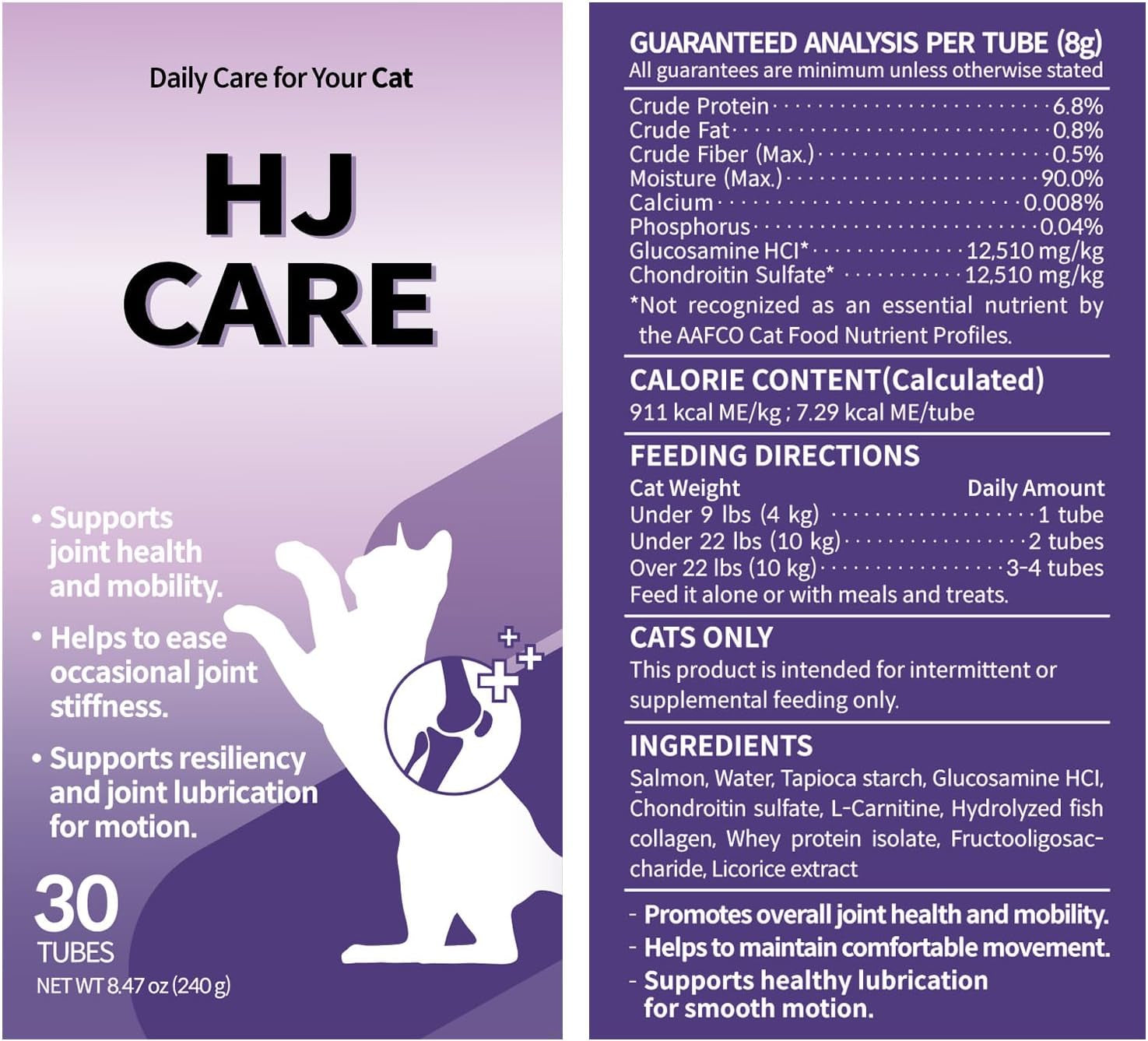 Doctor by HJ Care Cat Joint Supplement Hip&Joint Care Glucosamine for Cats Arthritis Pain Relief with Glucosamine & Chondroitin 30 Lickable Formula Individually Packaged, Salmon (1 Pack)