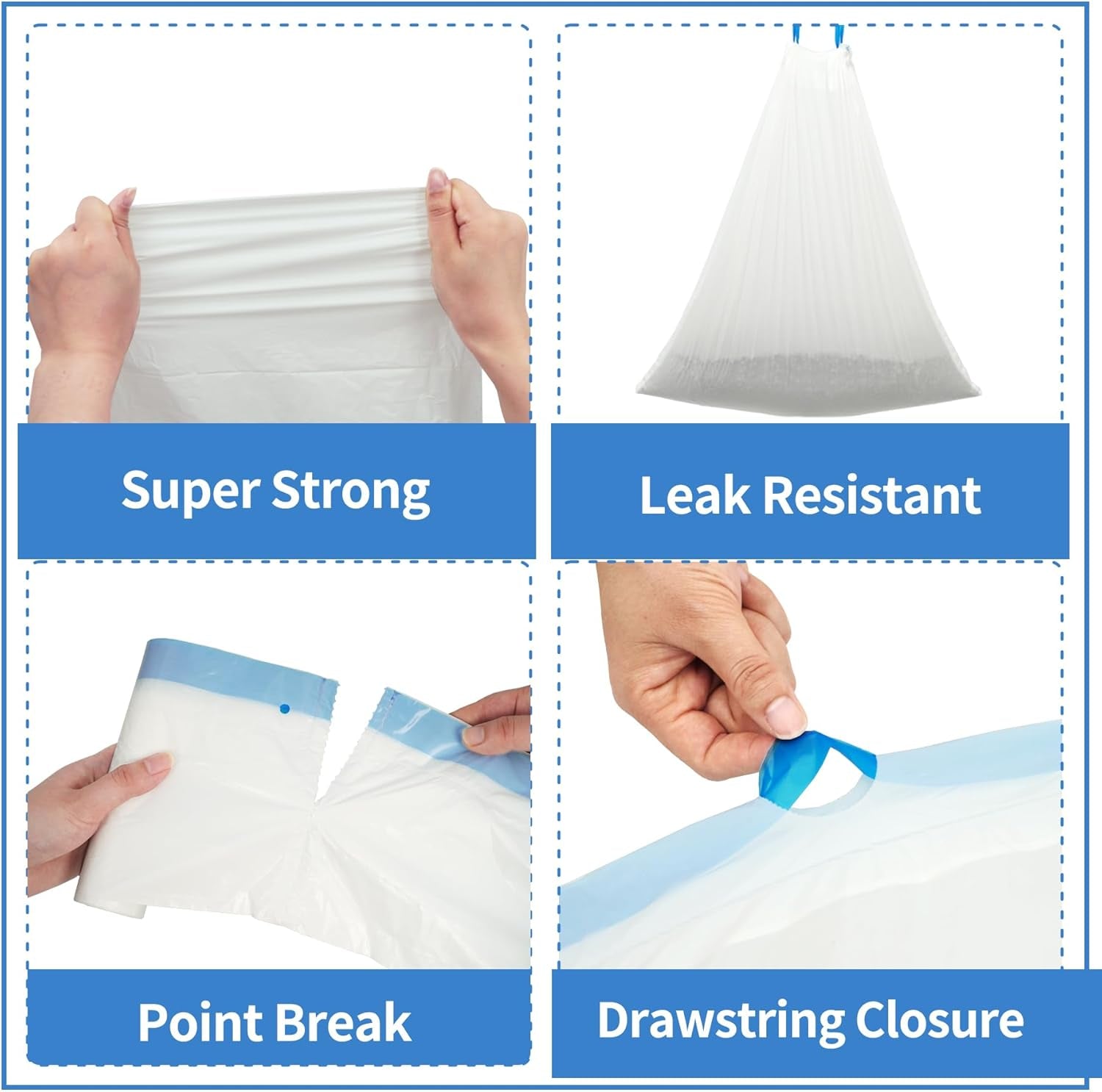 DOEL 60 Count Drawstring Cat Litter Bags for Most Auto Self-Cleaning Litter Box, Cat Litter Box Liners, Replaced Pet Waste Bags, 17.7"X19.7", White Blue (4 Rolls)