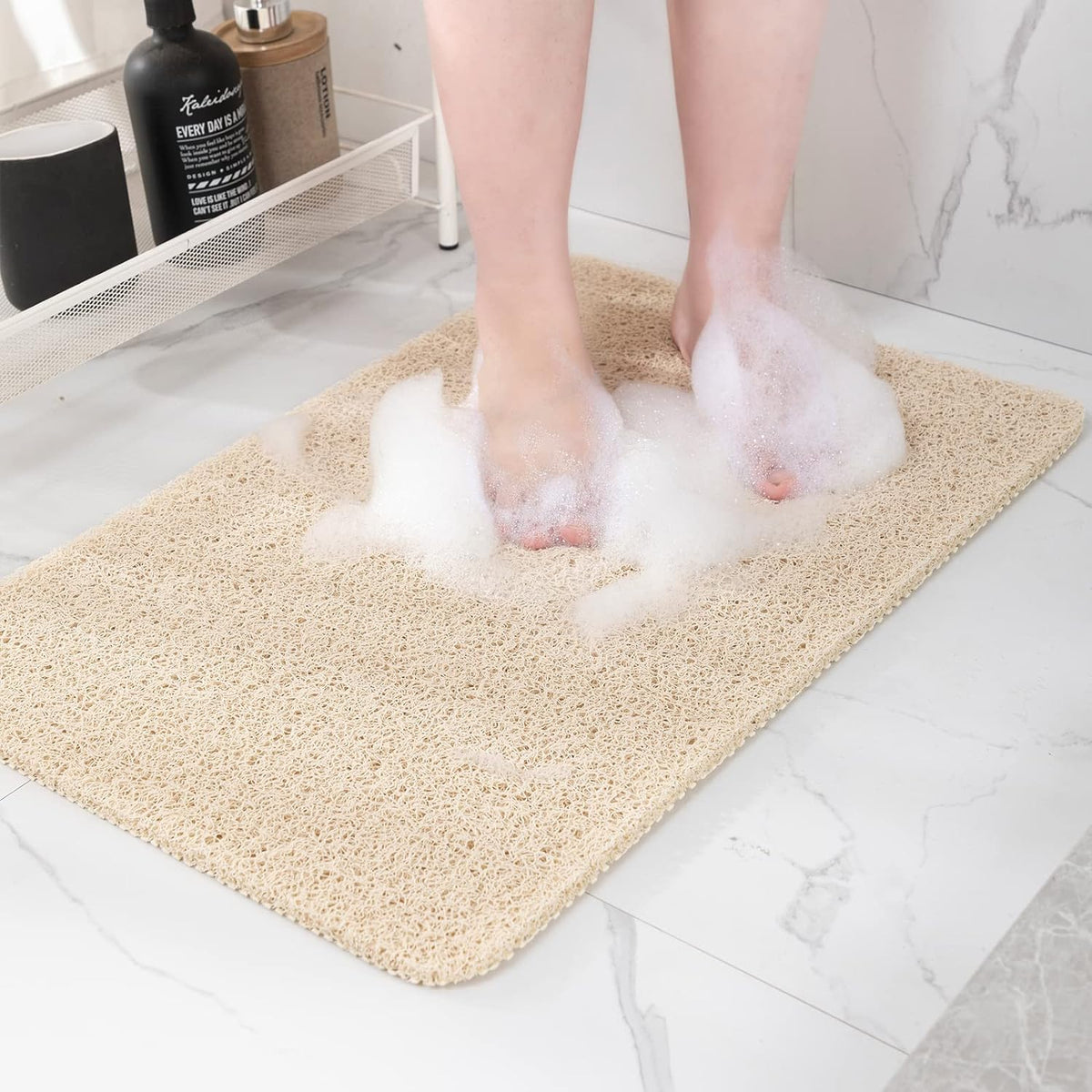 Hargiis Non Slip Bathtub Mat, anti Slip Shower Mat, Fast Drying Bath Tub Mats, Foot Scrubber Mat, anti Slip Mat for Tub, Floor, Bathroom, Home, Kitchen, Hotel (Beige 24"X16")