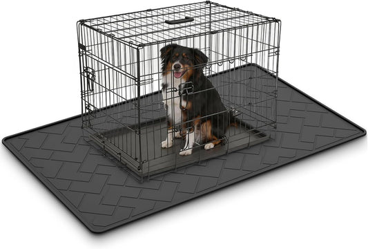 60"×37" Extra Large Dog Crate Mat with Raised Edge, Waterproof Leakproof, Non-Slip Easy Clean Floor Protector, Reusable Washable Kennel Mat for Large Dogs
