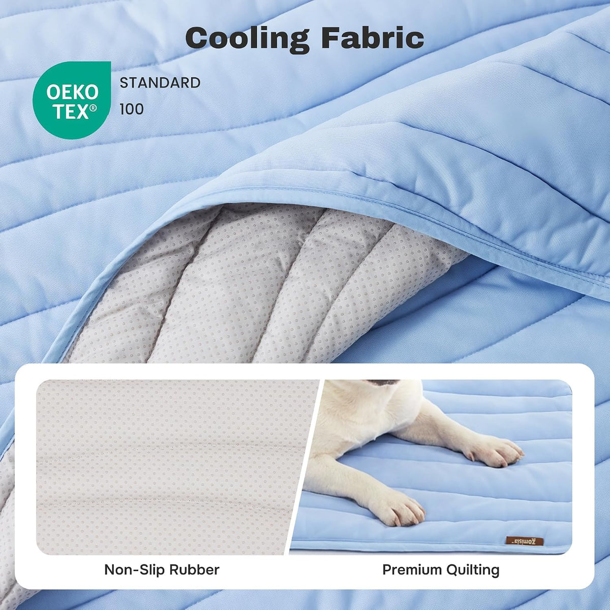 ZOMISIA Cooling Mat for Extra Large Dogs XL - Thin Portable Pet Cooling Pad, Breathable and Washable Cool Fiber with Non-Slip Bottom, Outdoor Use for Summer, 44X32, Blue