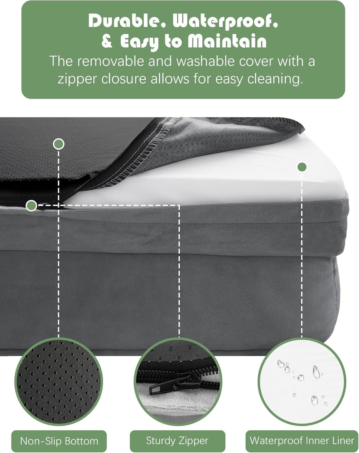 Spotted Play Orthopedic Dog Bed with Sides - Dog Sofa Beds for Small Dogs, Supportive Foam Pet Couch Bed with Washable Removable Cover, Waterproof Lining and Non-Slip Bottom, Grey - S