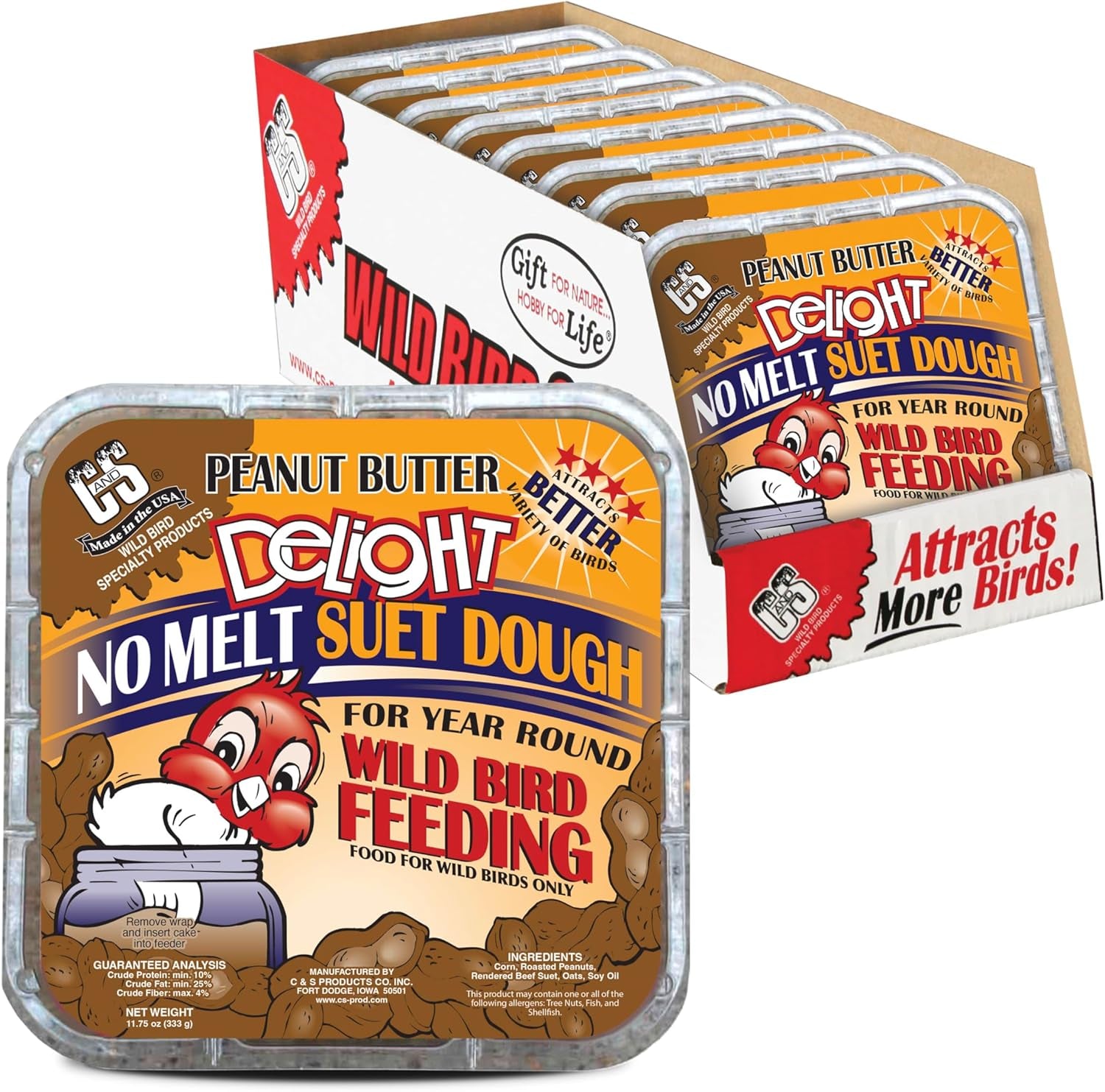 C&S Peanut Butter Delight No Melt Suet Dough, Suet Cakes for Wild Birds Including Wrens, Woodpeckers, Cardinals, Songbirds, Jays and More, 8 Pack