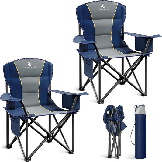 LET'S CAMP Folding Camping Chair Oversized Heavy Duty Padded Outdoor Chair