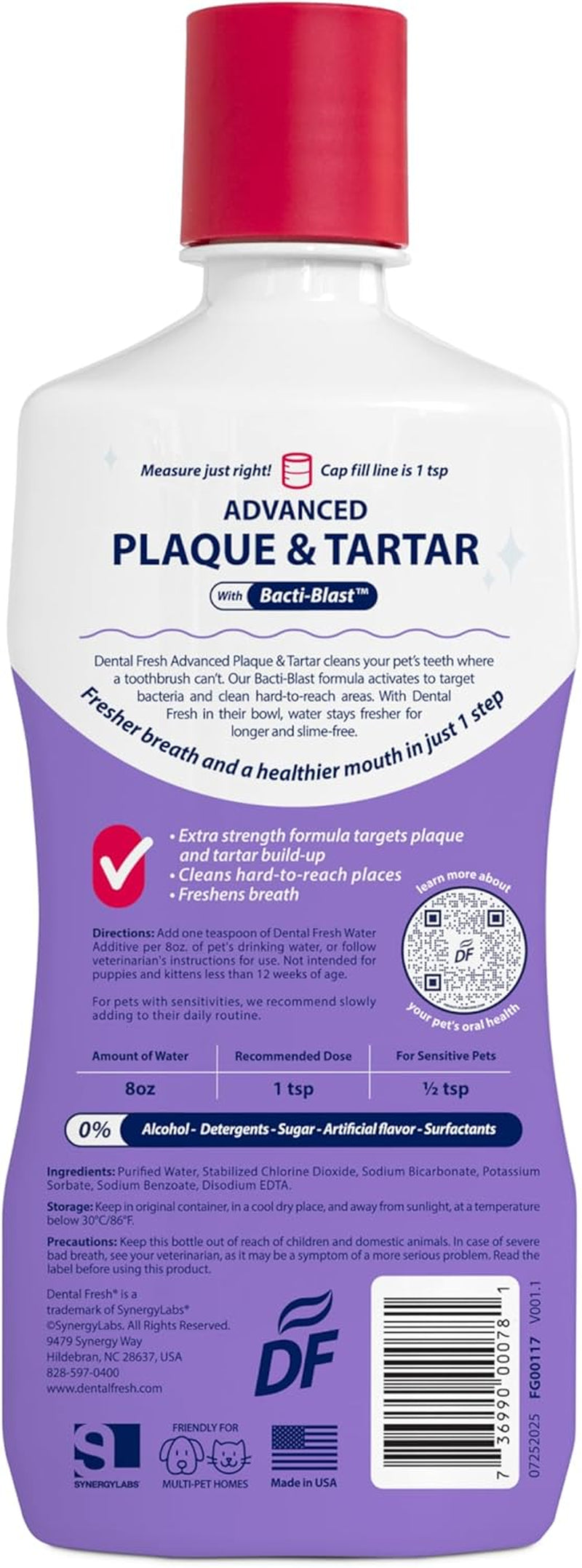 Dental Fresh – Advanced Plaque & Tartar Support Water Additive for Dogs & Cats – Helps Freshen Breath and Clean Teeth without Brushing – 17 Fl Oz