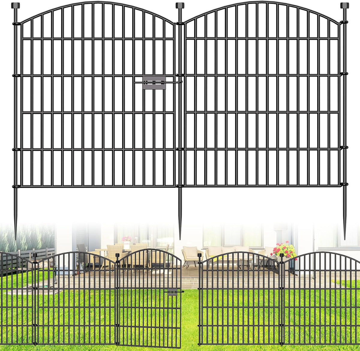 10 Panel No Dig Decorative Garden Fence with Gate 32"H X 23.6'L Dog Barrier