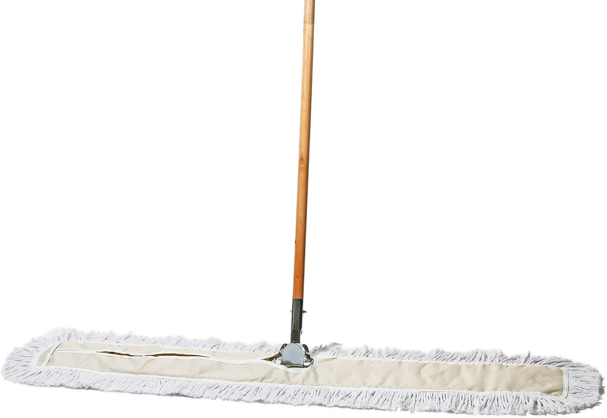 Commercial Dust Mop & Floor Sweeper, 48 In. Dust Mop for Hardwood Floors, Cotton Mop Head, Wooden Broom Handle, Industrial Dry Mop for Floor Cleaning & Janitorial Supplies