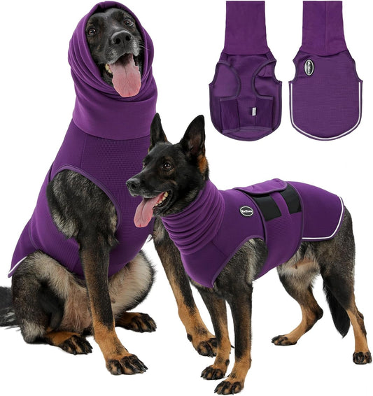 Meifsou Dog Anxiety Vest with Hood, Skin-Friendly Thunder Jacket for Dogs, All-In-One Dog Calming Shirt with Hood for Thunder, Fireworks, Separation - Keep Pet Calm without Medicine, Purple, S