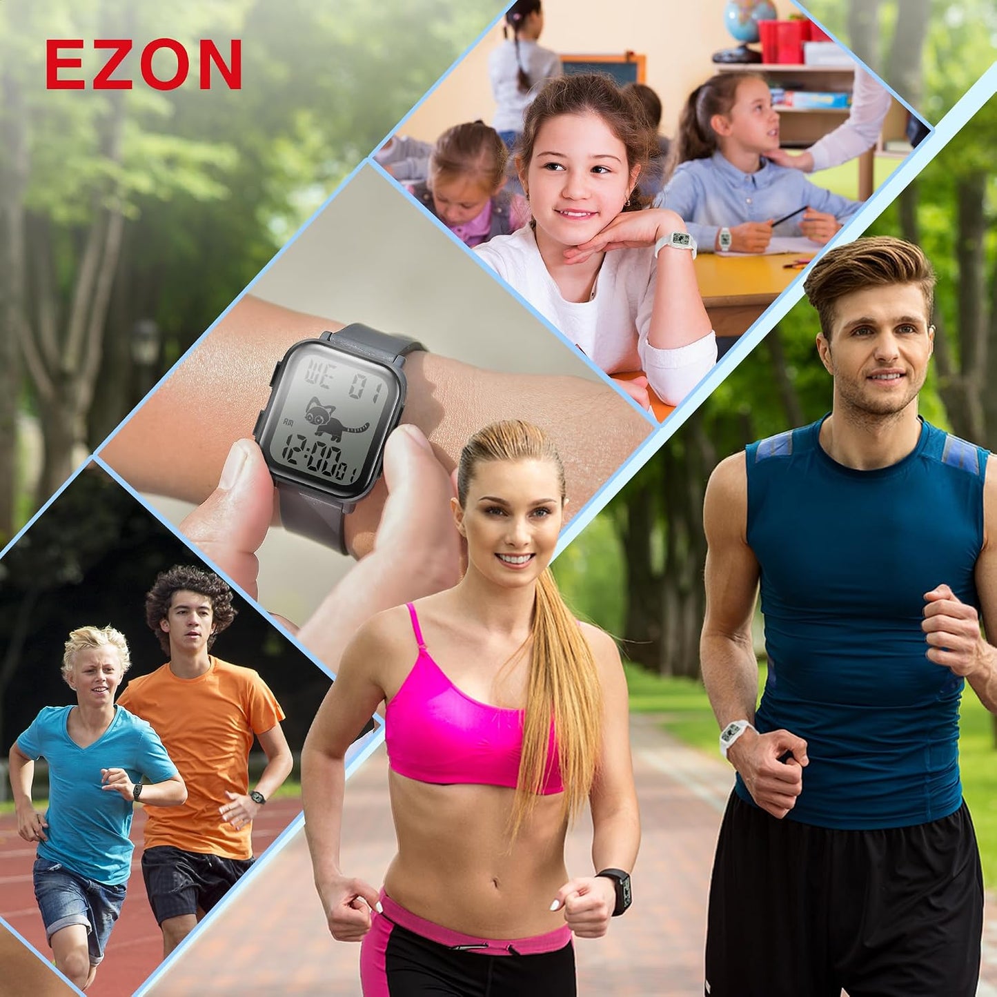 EZON T048 Digital Kids Watch for Teens Girls Boys,Sport Watch with Virtual Pet Cat Step Counter Stopwatch Pedometer Timer Alarm, No App Waterproof Fitness Tracker for Ages 7-18