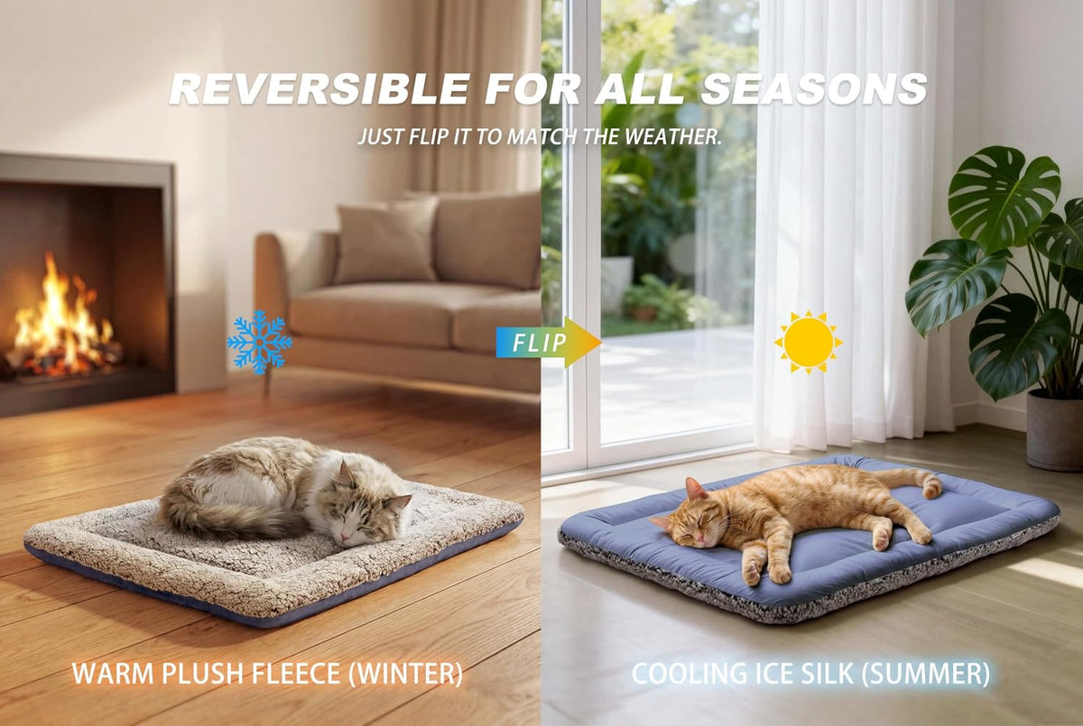 Self Warming Cat Bed, Reversible Cooling Mat for Cats, Dark Blue, 18X24 In