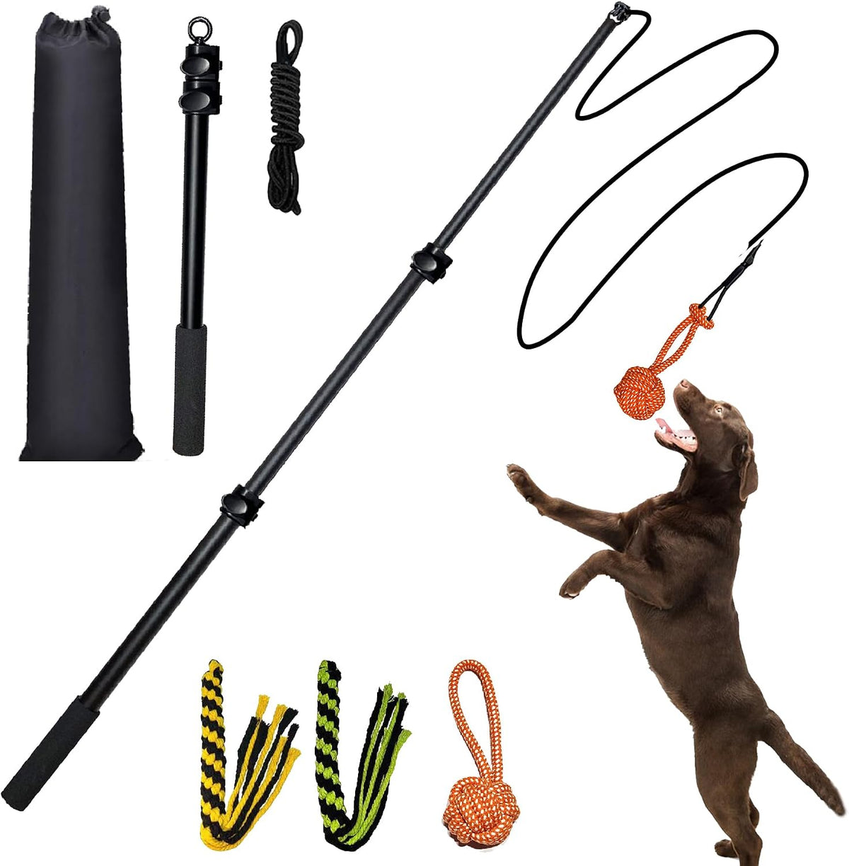 Flirt Pole for Dogs Heavy Duty 40Inch Extendable Aluminum Alloy Dog Flirt Pole for Large/Medium/Small Dogs,Interactive Dog Toys for Indoor/Outdoor