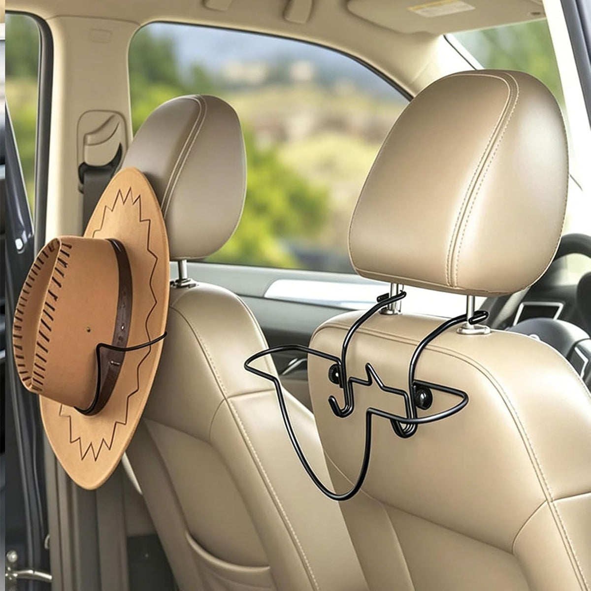 2 Pack Cowboy Hat Holder for Car,Removable Back Seat Headrest Hat Organizer