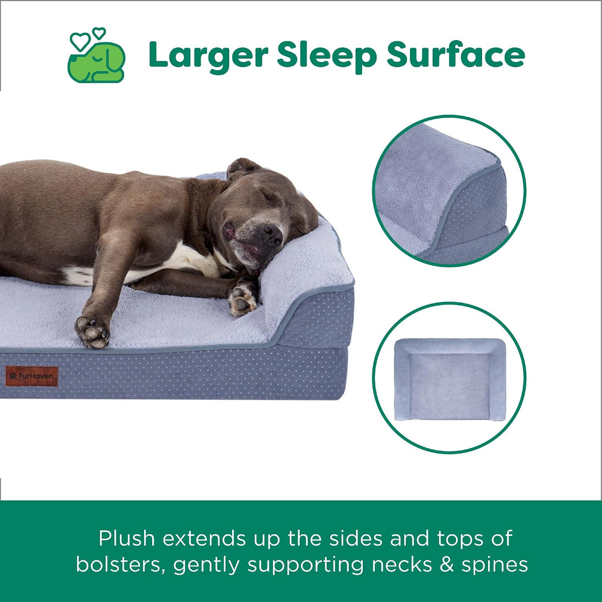 Furhaven Jumbo plus (53"X40") Orthopedic Dog Bed – Certipur-Us Foam Sofa Pet Bed, Embossed Velvet, Removable Washable Cover, Steel Blue