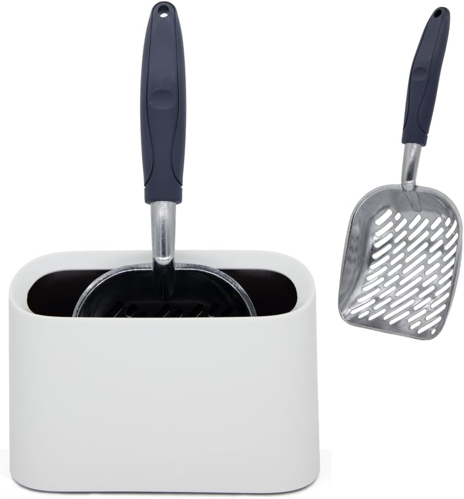 Heavy-Duty Metal Cat Litter Scoop with Holder