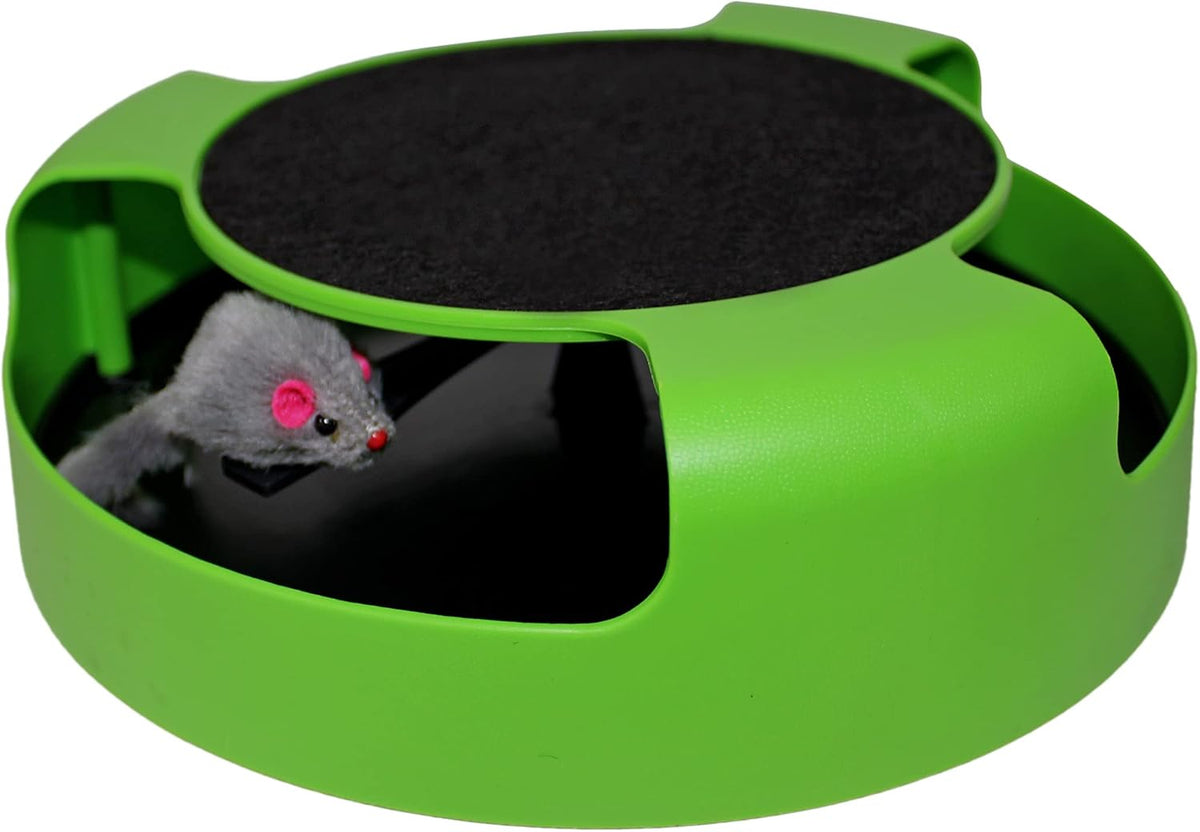 Interactive Cat Scratcher Toy – Manual Spinning Mouse (10”)