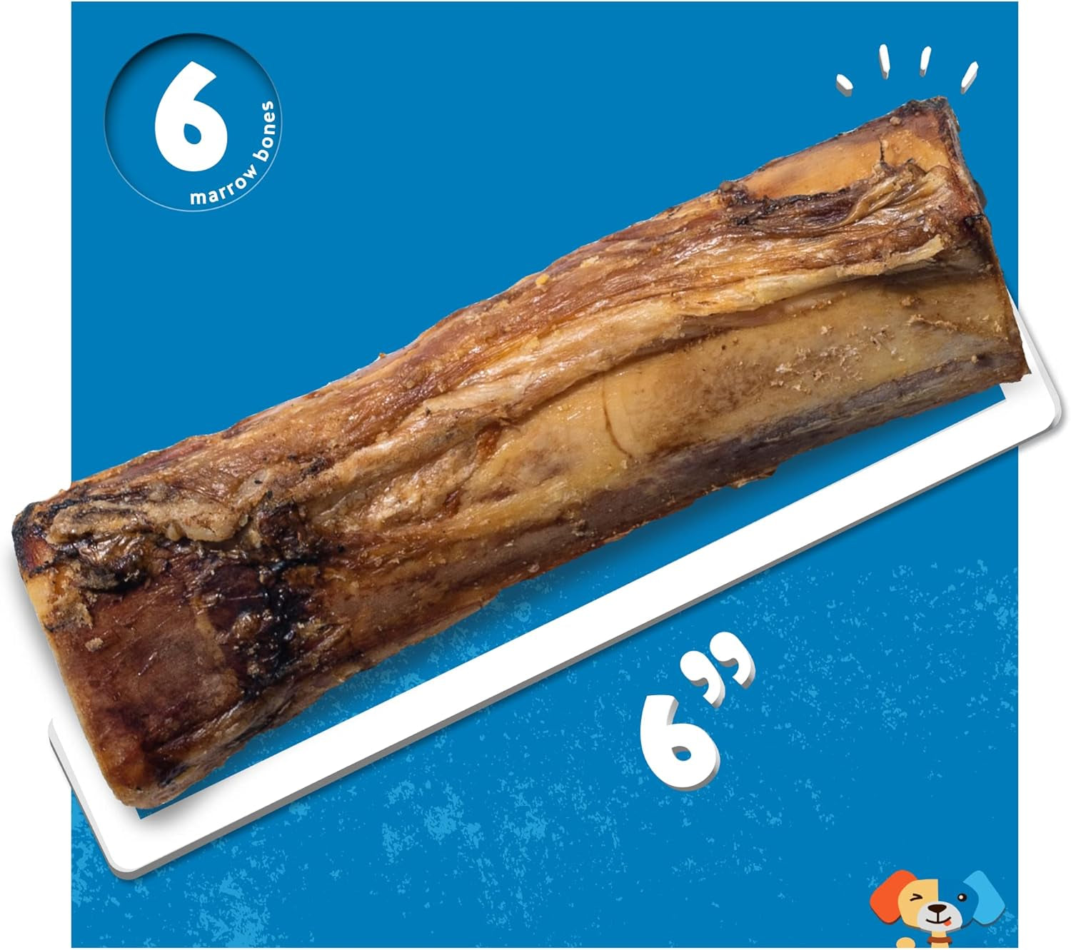 Jack&Pup Marrow Bones for Dogs (6 Pack), Long Lasting Dog Bones for Large Dogs, 6" Marrow Bone, Natural Beef Bone