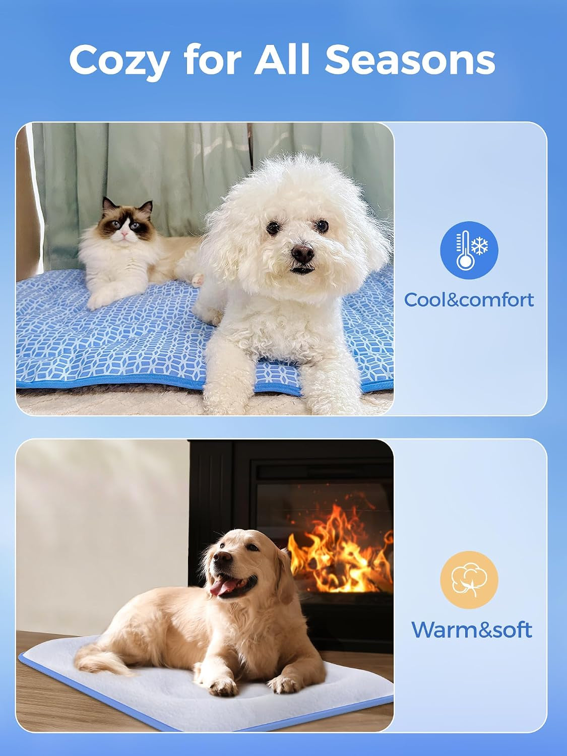 Dog Cooling Mat 44X32In, 5CM Thick Pad Color-Changing&Grs Recycled Material