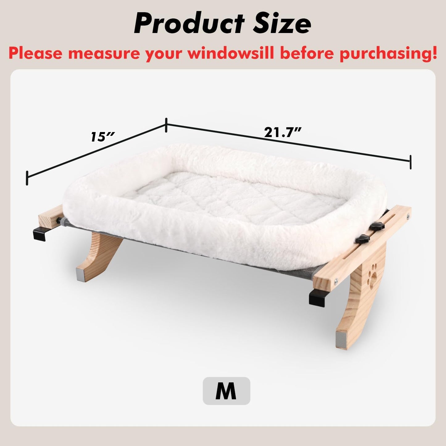 AMOSIJOY Cat Sill Window Perch Sturdy Hammock Window Seat with Cushion Bed Cover, Wood & Metal Frame for Large Cats, Easy to Adjust Cat Bed for Windowsill, Bedside, Drawer and Cabinet(Cushion Bed)
