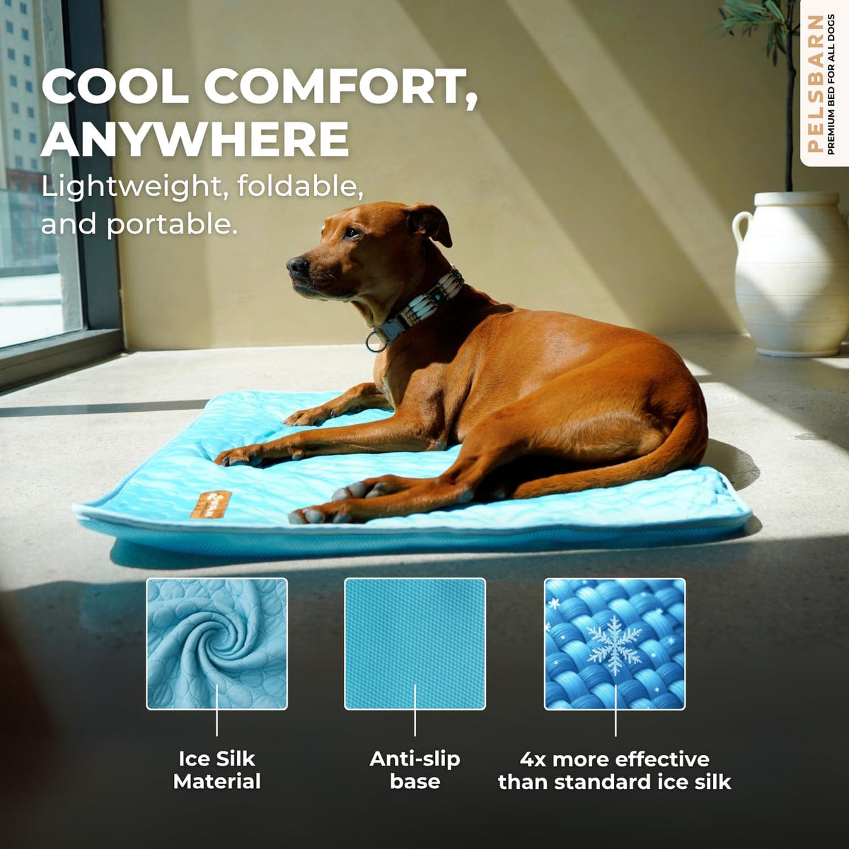 Pelsbarn Dog Cooling Mat, Ice Silk Self-Cooling Pad, Light Blue, L