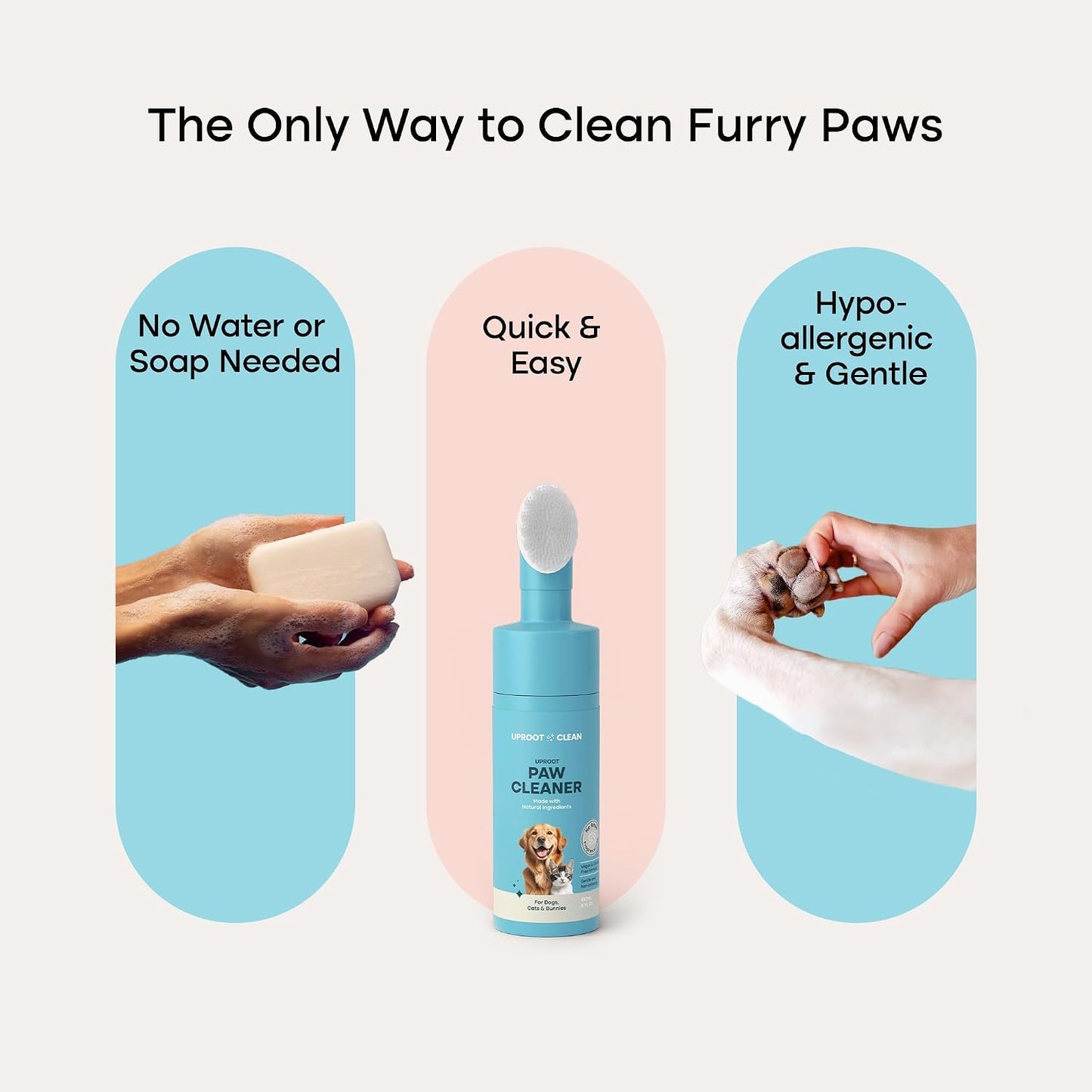 Uproot Clean Dog Paw Cleaner - No-Rinse Paw Cleaner for Dogs - Easy Dog Foot Washer with Bristle Brush - Fragrance-Free Foot Scrubber for Home and On-The-Go - Hypoallergenic & Safe All Dogs