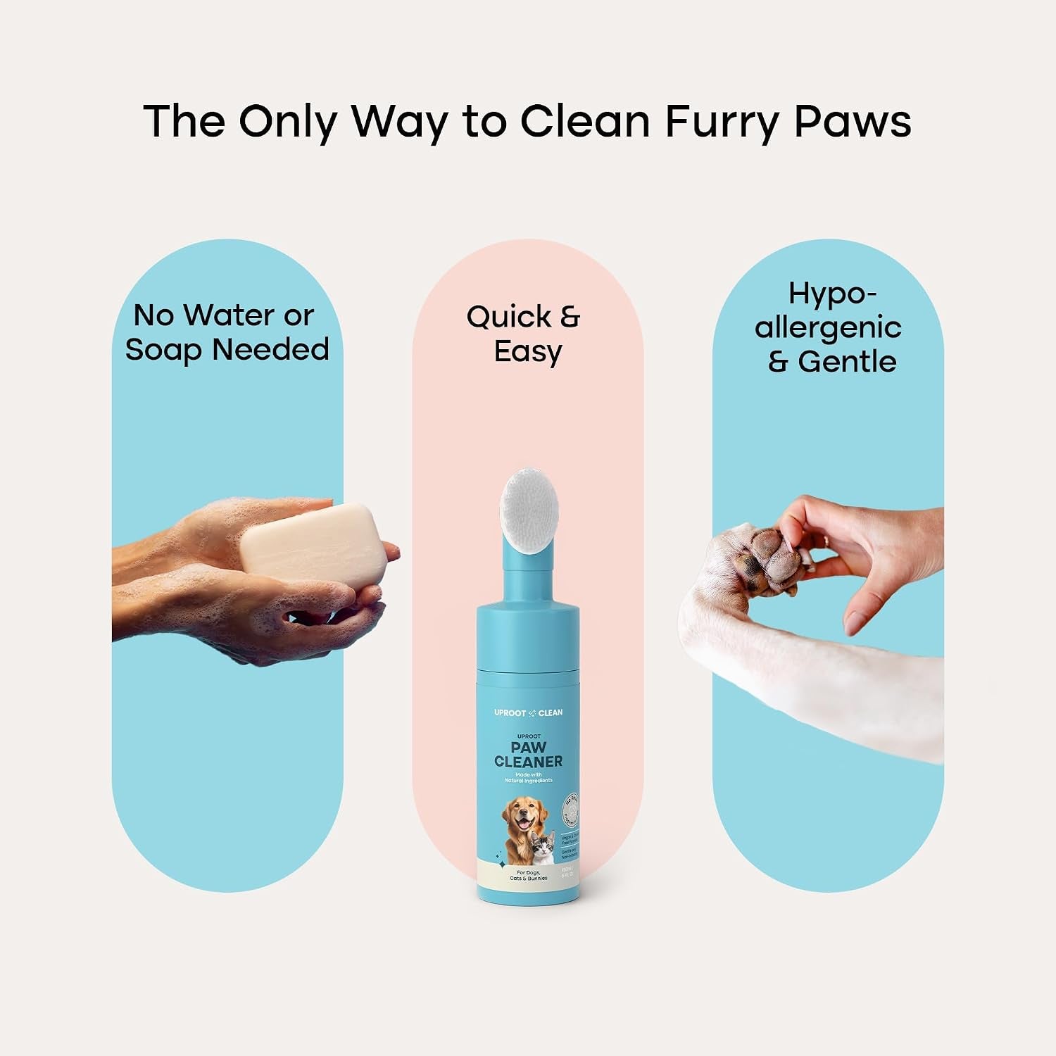 Uproot Clean Dog Paw Cleaner - No-Rinse Paw Cleaner for Dogs - Easy Dog Foot Washer with Bristle Brush - Fragrance-Free Foot Scrubber for Home and On-The-Go - Hypoallergenic & Safe All Dogs
