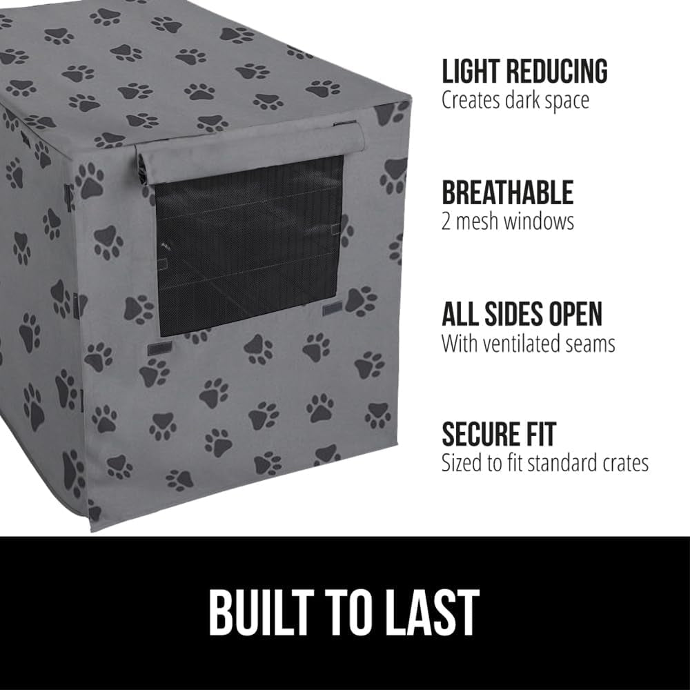 GORILLA GRIP Dog Crate Covers Compatible with Amazon Basics Dog Crates, All Sides Open, Privacy Cover Fits 42" Wire Kennel, Breathable Mesh Windows, Light Reducing Puppy Training Cage Topper, Gray Paw