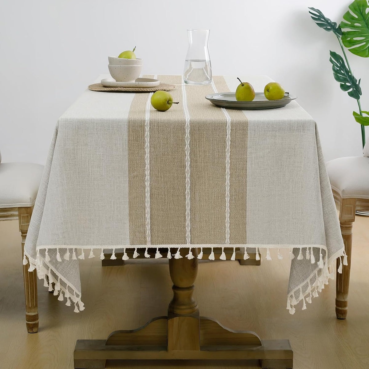 Softalker Fall Linen Rectangle Tablecloth with Tassel, 55 X 70 Inch