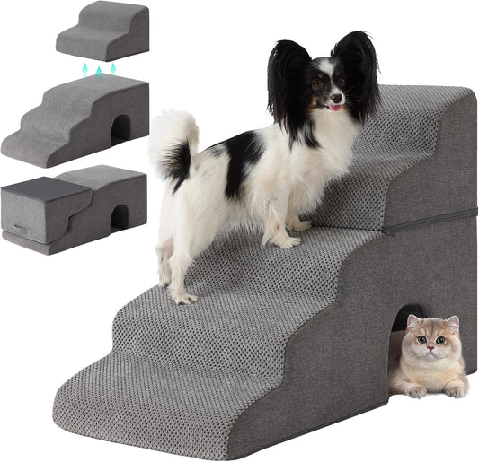 Ahpmeoa Dog Stairs for Bed 23'' H, 5-Step Dog Steps for High Bed, Grey