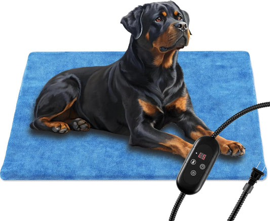 Outdoor Pet Heating Pad for Dogs, Indoor Waterproof Electric Heated Cat Dog Bed for Mat Pad with Chew Resistant Cord 5 Timer and 6 Level Temperature Cat Warming Pad Mat Bed Warmer-23.6X35.4
