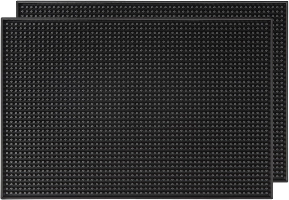 2 Pack Black Bar Mat, 18" X 12" Rubber Dish Drying Mat for Countertop, Non Slip Cocktail Service Spill Mats for Bartending, Coffee Bar Mats Accessories for Home Kitchen