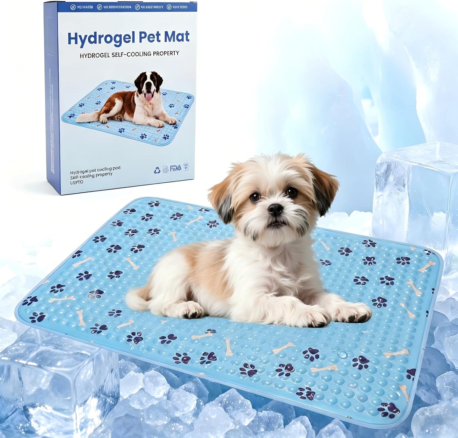 Pet Cooling Gel Pad with Patent Technology, 20In Dog Cooling Mat for Summer, Self-Cooling Mat for Medium/Small Dogs, Non-Slip Waterproof Durable Mat for Dog Beds, Car, Indoor & Outdoor Use