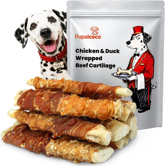 Dog Treats, Chicken Duck Jerky Wrapped Beef Cartilage Sticks Dog Chews Bone