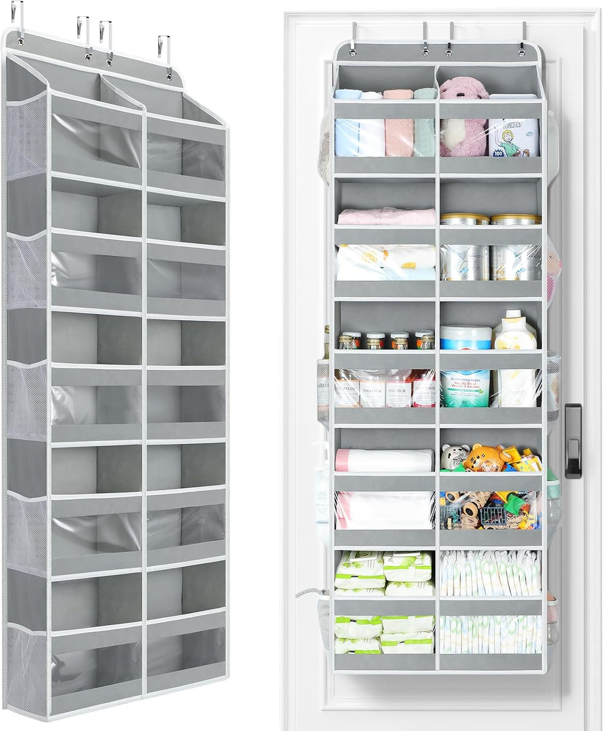 Yecaye 5-Tier over the Door Organizer Dual-Column, 80Lbs Load over the Door Storage of 10 Compartments, Heavy Duty Door Organizer Hanging for Bedroom Closet Dorm Bathroom Pantry, Grey 1 Pack