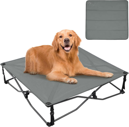 Timber Ridge Large Elevated Dog Bed, 3-In-1 Portable, Folding, and Raised with Removable Pad Mat, Cooling Design for Indoor and Outdoor Use, Grey