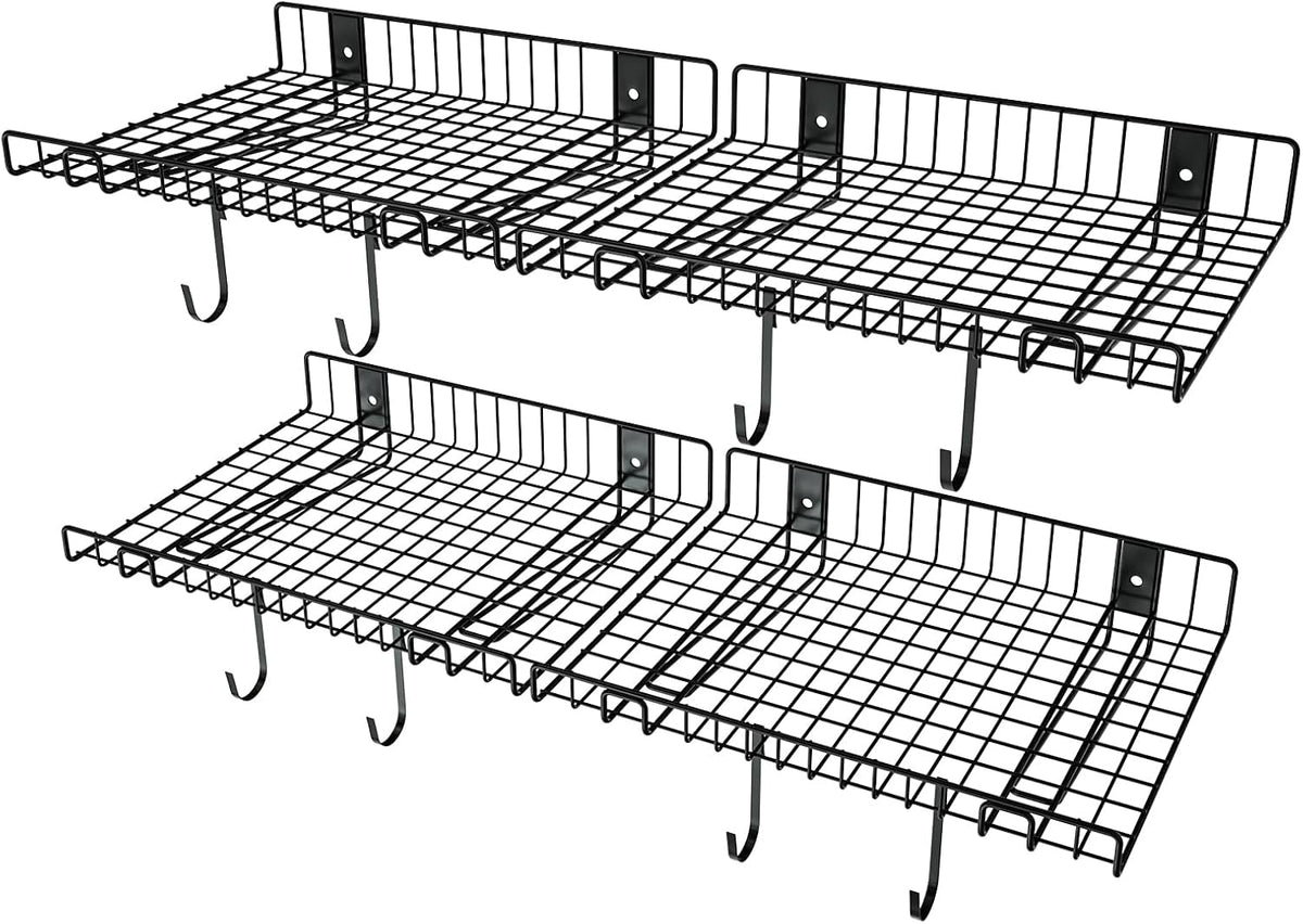 4 Pack Garage Wall Shelf, Wall Mounted Storage Shelves, Heavy Duty Metal Shelves for Room Wall, Loads 160 LBS Floating Shelves Mesh Storage Rack for Garage, Office, Basement,Wall Cabinet and Kitchen