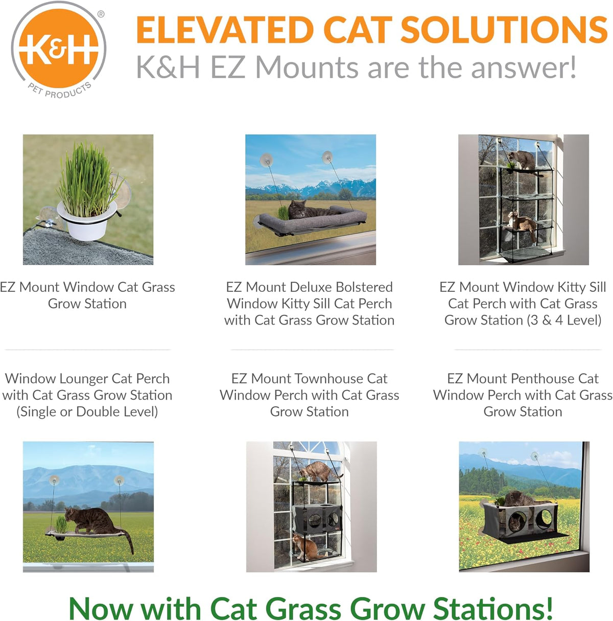 K&H Cat Window Perch, EZ Mount Double Stack Kitty Sill for Large Cats, Gray