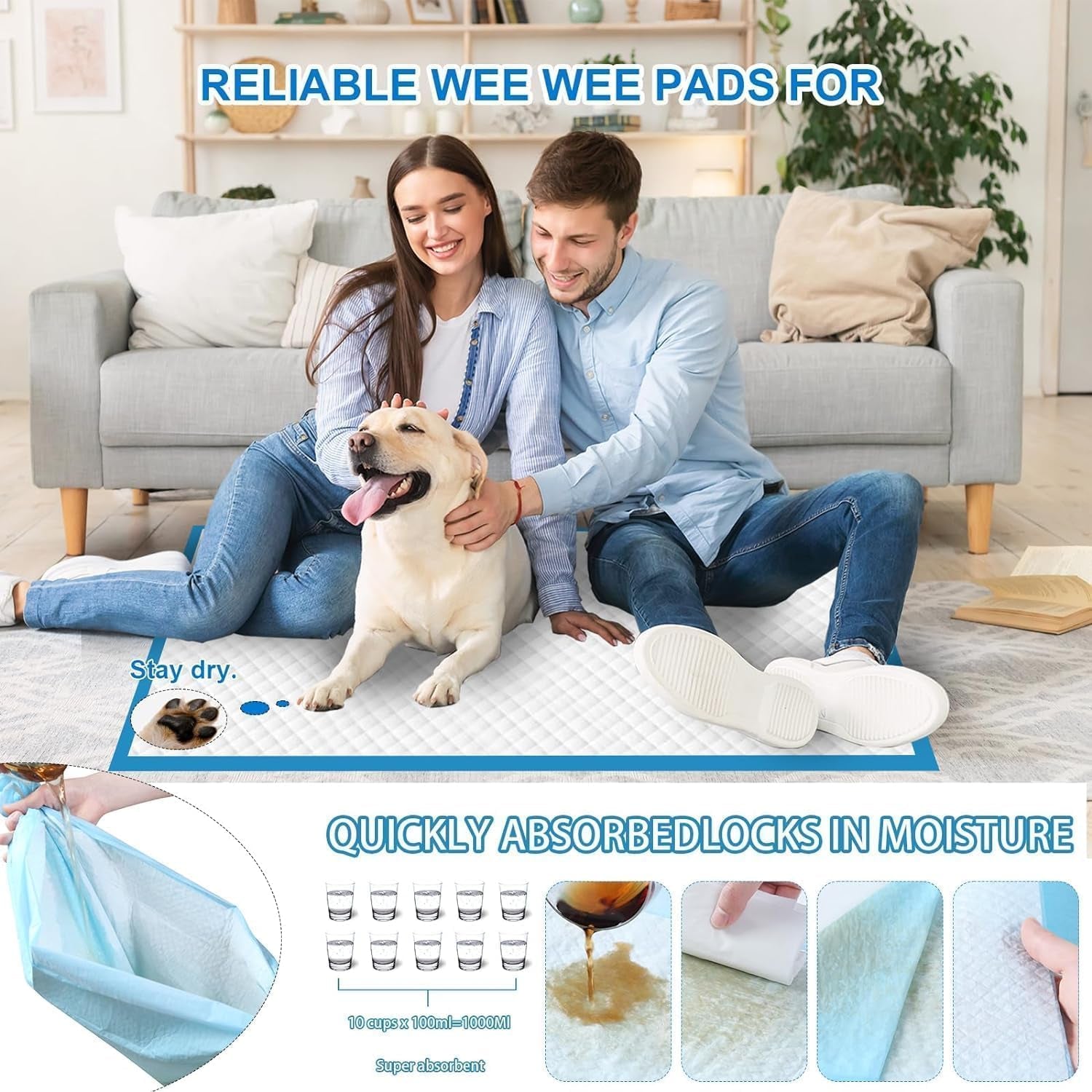 XXXXL Puppy Pee Pads for Dogs 31"X47" 40 Count, Extra Large Dog Pee Pads, Leak-Proof & Super Absorbent Dog Pee Pads, Thicken Disposable Potty Pads Puppy Training Pads for Cats Rabbits