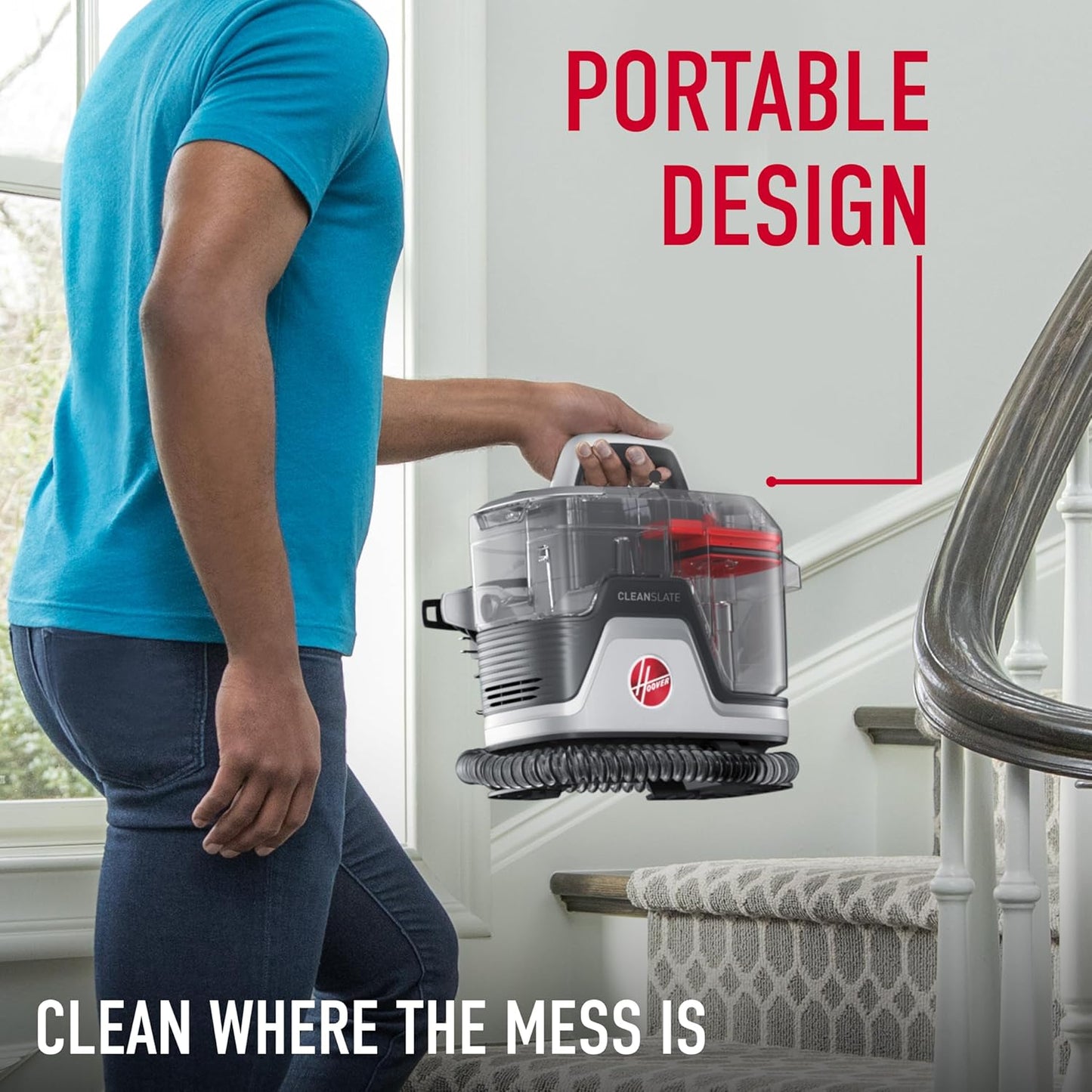 Hoover Cleanslate plus Portable Carpet + Upholstery Spot Cleaner Machine, Powerful Suction with Versatile Tools, Pet Stain Remover, Car and Auto Detailer, Pair with Hoover Carpet Cleaner Solution