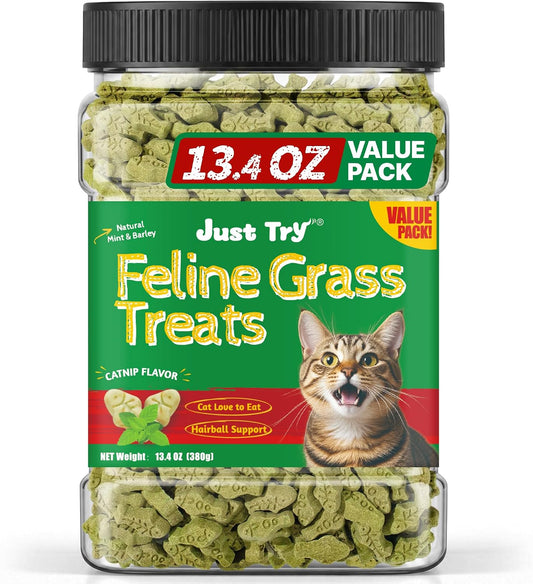 Just Try Cat Grass Treats for Indoor Cats Hairball Control 13.4 OZ