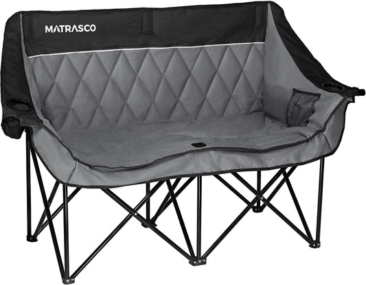 Oversized Double Padded Camping Chair Loveseat, Black