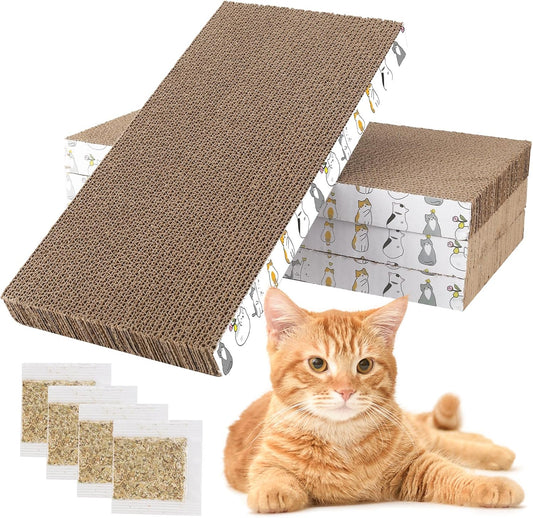 Patiencet Cat Scratching Board 4 Pack, Cardboard Cat Scratcher with Catnips