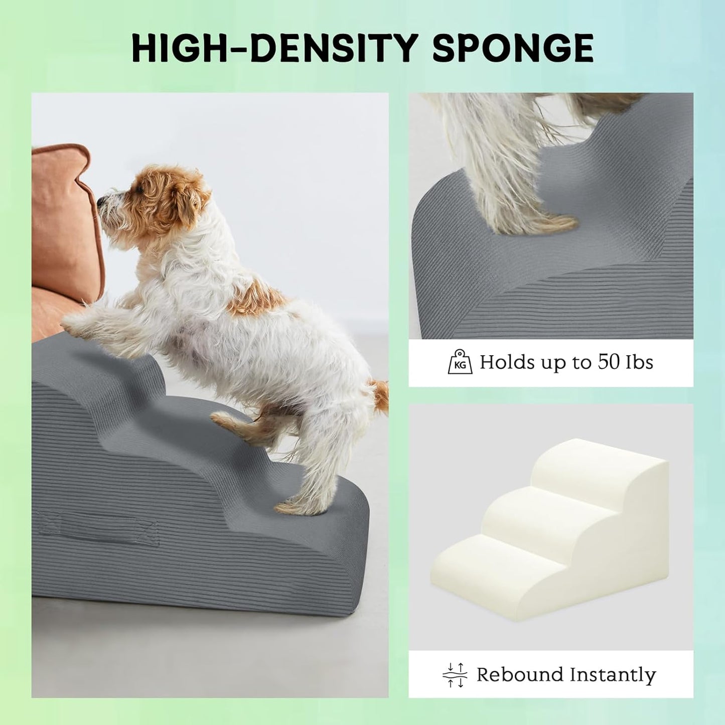 Mesa Lemon Dog Stairs for Small Dogs and Cats, 20" H 4 Steps Dog Ramp for High Beds, Couch, Sofa, Waterproof Pet Stairs with Removable Washable Cover, Non-Slip Sturdy Pet Steps