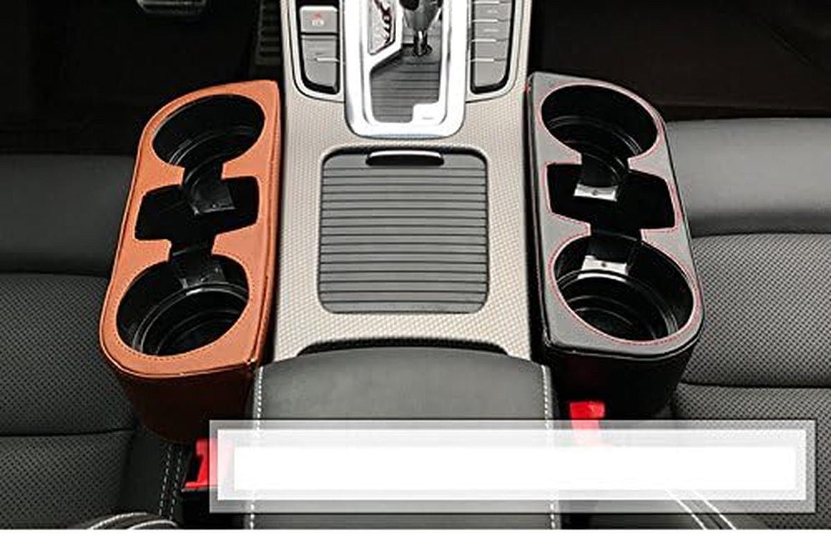 IOKONE Car Cup Holder, PU Leather, Car Seat Gap Filler Organizer, Black